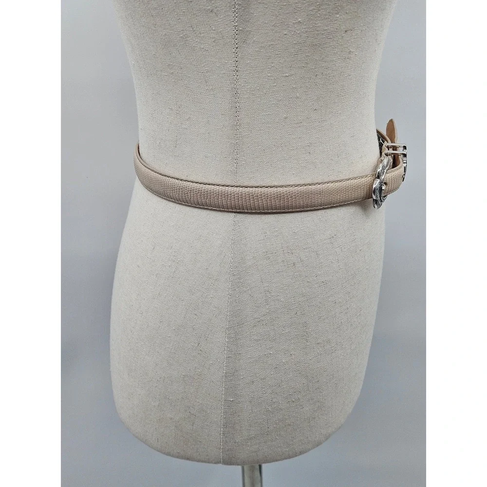 Brighton B10174 Beige Lizard Embossed Leather Skinny Belt Silver Buckle Size M30